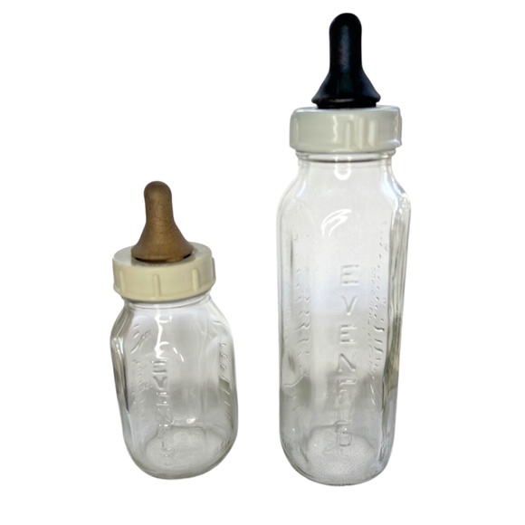 Vintage Evenflo Glass Baby Bottles Pair Mid Century Made In USA - Picture 1 of 10